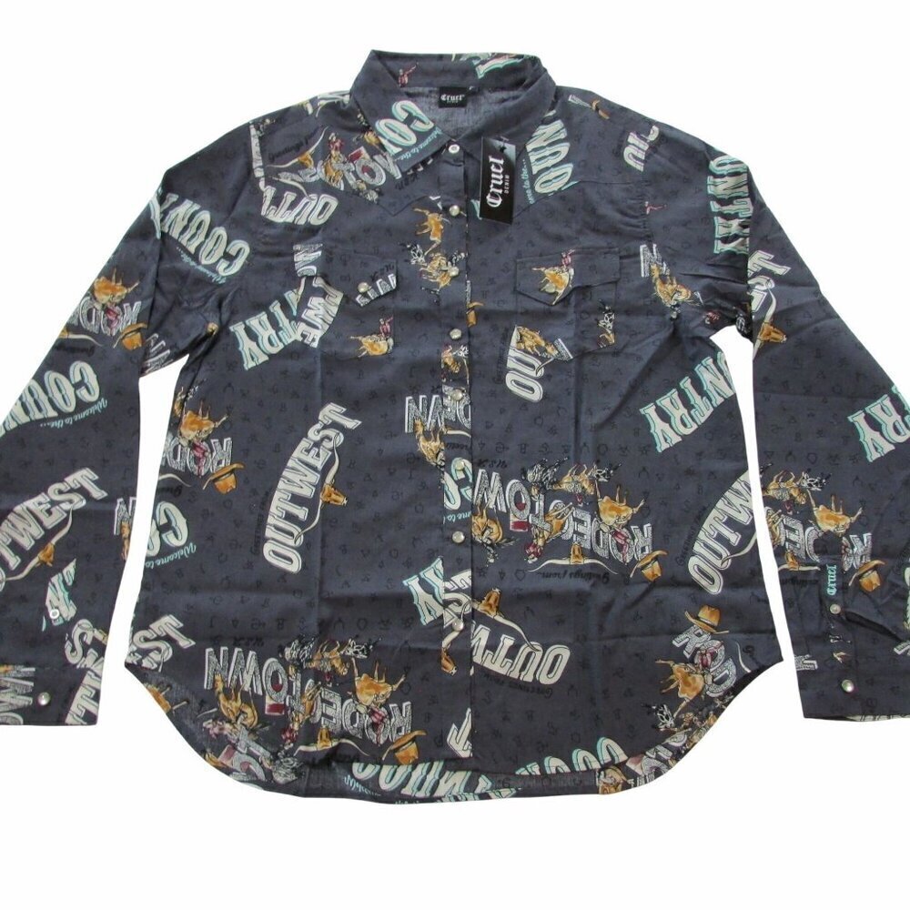 Cruel Denim Women's Long Sleeve Western Rodeo Print Snap Shirt
